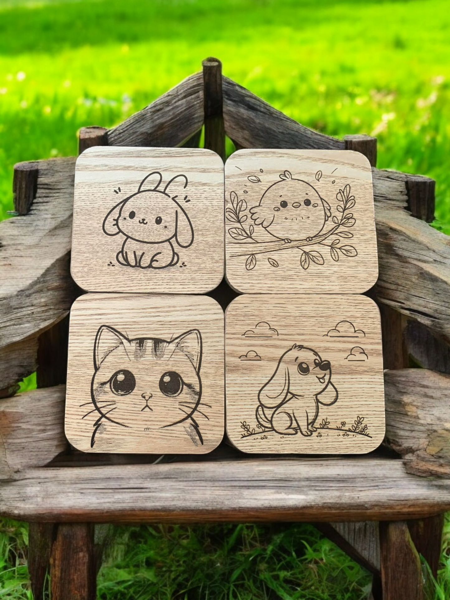 Pet collection wooden coster set